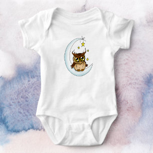 Schattige bruine uil halvemaan sterren blauw romper