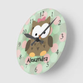 Schattige bruine uil met roze strik ronde klok (Hoek)