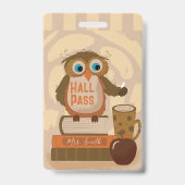 Schattige Bruine Uil Student Hall Pass Badge met N (Voorzijde)