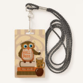 Schattige Bruine Uil Student Hall Pass Badge met N (Voorkant met draagriem)