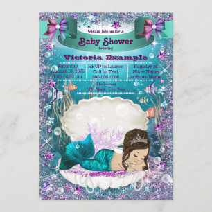 Schattige Bruine Zeemeermin Prinses Baby Shower Kaart