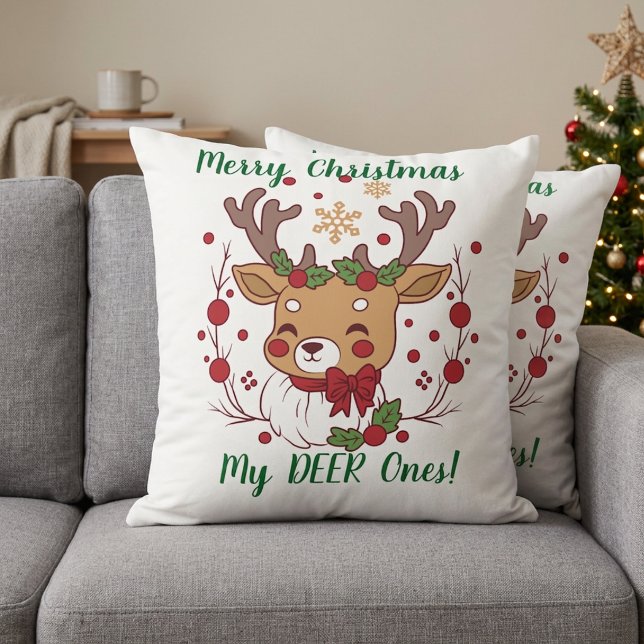 Schattige ''Bruinen op Wit ''HERTENLIJKE'' Kerst Kussen (Creator heeft geüpload)