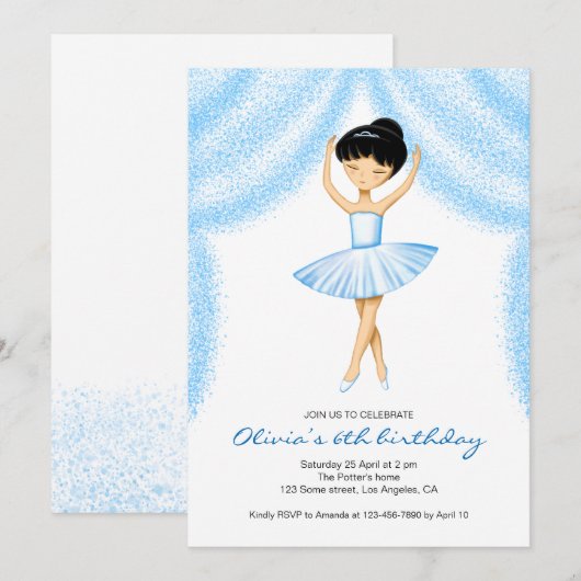 Schattige brunette ballerina in blauwe tu kaart (Voorkant / Achterkant)