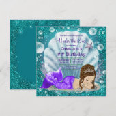 Schattige Brunette Mermaid onder Zee van de geboor Kaart (Voorkant / Achterkant)