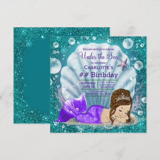 Schattige Brunette Mermaid onder Zee van de geboor Kaart (Voorkant / Achterkant)