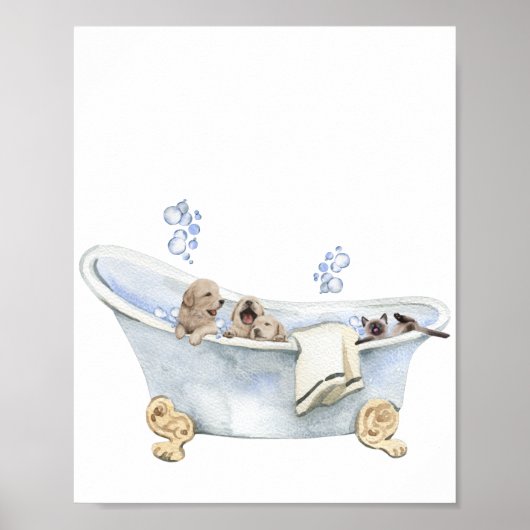 Schattige Bubbelbad Puppies Kitten Badkuip Poster (Voorkant)