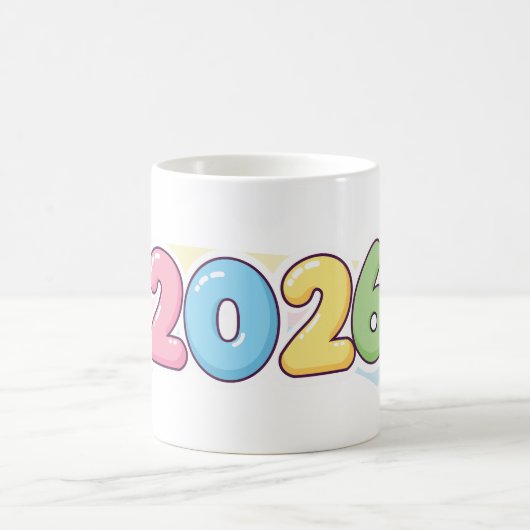 Schattige Bubble 2026 Typografie – Candy Gloss Pas Koffiemok (Center)