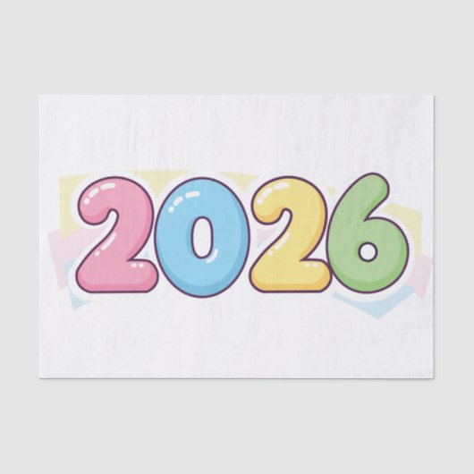 Schattige Bubble 2026 Typografie – Candy Gloss Pas Tissuepapier (Voorkant)