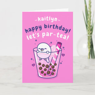 Schattige Bubble Tea Feest Puns Cartoon Verjaardag Kaart