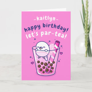 Schattige Bubble Tea Feest Puns Cartoon Verjaardag Kaart
