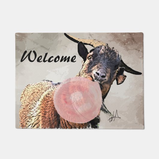 Schattige Bubblegum Billy Goat Welkom door Mat (Voorkant)
