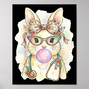 Schattige Bubblegum Pasen Verpleegster Konijn met Poster