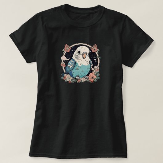 Schattige Budgie in Floral Wreath T-shirt voor dam (Design voorkant)