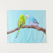 Schattige budgie paar in groen en blauw wandkleed (Voorkant (horizontaal))