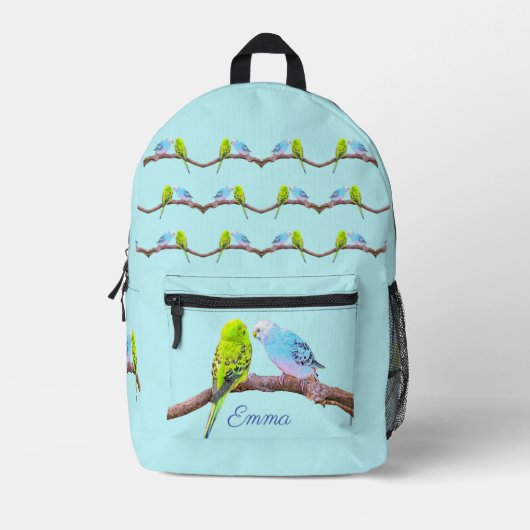 Schattige budgie paar - personaliseerbaar kinder bedrukte rugzak (Voorkant)