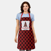 Schattige Buffalo Plaid Boom Aangepaste Naam Vakan Schort (Gedragen)