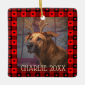 Schattige Buffalo Plaid Hartjes Custom Hond Dier K Keramisch Ornament (Voorkant)
