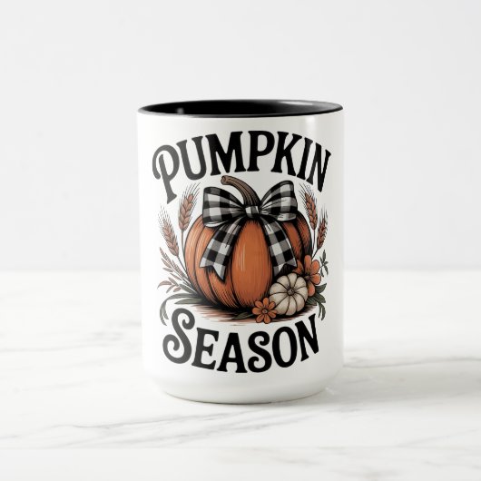 Schattige Buffalo Plaid Pompoenseizoen Mok (Midden)