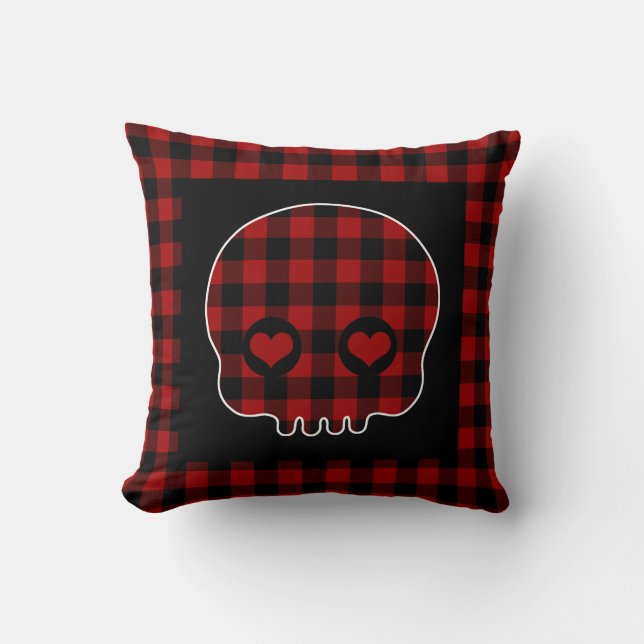 Schattige Buffalo Plaid Schedel Kussen (Voorkant)