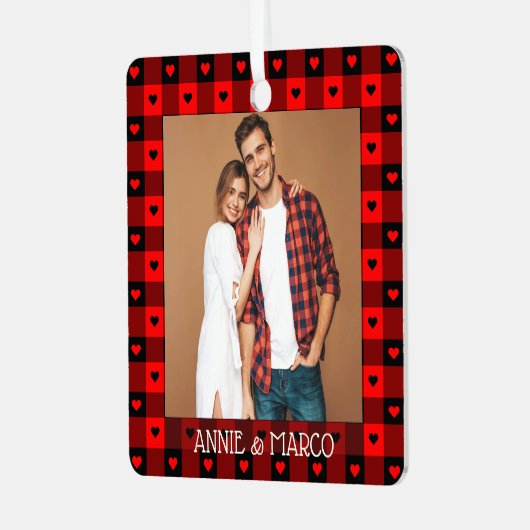 Schattige Buffalo Rutten Hartjes Aangepast Koppel  Metalen Ornament (Voorkant links)