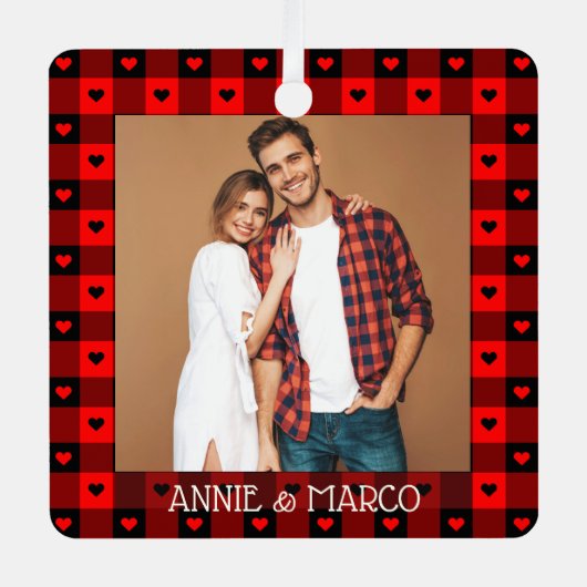 Schattige Buffalo Rutten Hartjes Aangepast Koppel  Metalen Ornament (Voorkant)