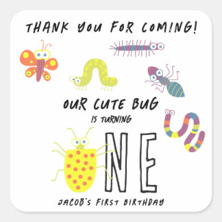 Schattige Bug Worm Vlinder Kids Bedankt verjaardag Vierkante Sticker