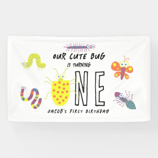 Schattige Bug Worm Vlinder Kinderen 1e Verjaardags Spandoek