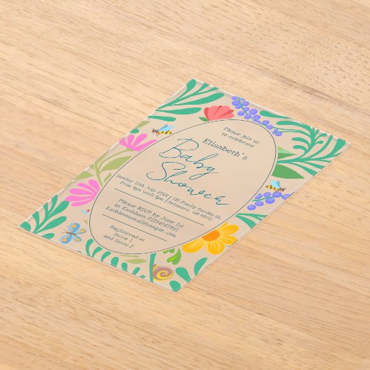    Schattige Bugs & Bloemen Lente & Zomer Baby Sho Acryl Uitnodigingen (Laagn)