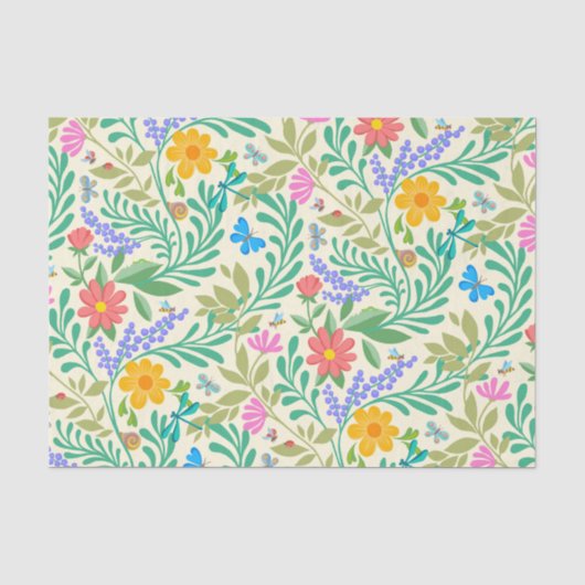 Schattige Bugs Funny Floral Spring Summer Pastel G Tissuepapier (Voorkant)