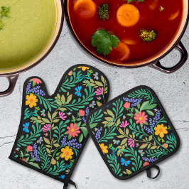 Schattige Bugs Leuke Meisjesachtige Bloemrijke Len Ovenwant & Pannenlap Set