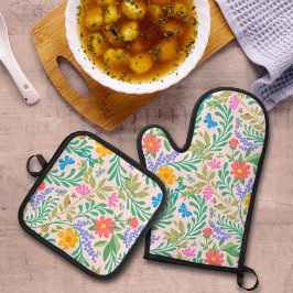 Schattige Bugs Pastel Blush Roze Bloemen Patroon G Ovenwant & Pannenlap Set