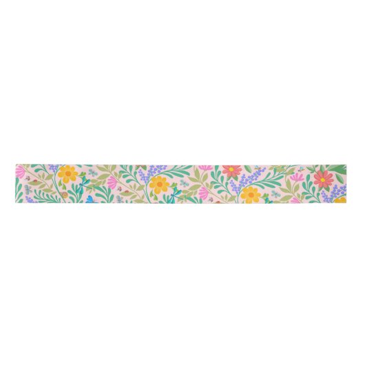 Schattige Bugs Pastel Blush Roze Bloemen Patroon G Satijnen Lint (Voorkant)