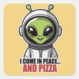 Schattige buitenaardse astronaut "Ik kom in vrede Vierkante Sticker