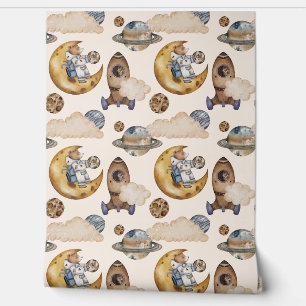 Schattige Buitenruimte Beer Astronaut Moon & Plane Behang
