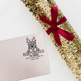 Schattige Bull Dog Merry Christmas Retouradres Rubberstempel