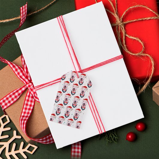 Schattige Bull Terrier Hond Kerst Patroon Cadeaulabel