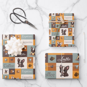 Schattige Bulldog & Coffee vintage Inpakpapier Vel