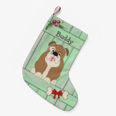 Schattige Bulldog Dog Green houten hek monogram Kleine Kerstsok (Voorkant (Hangend))