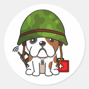 Schattige BullDog Dragen legerhelm Ronde Sticker