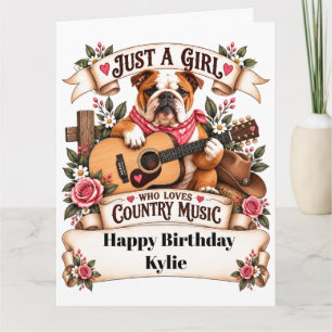 Schattige Bulldog & Gitaar country muziek verjaard Kaart
