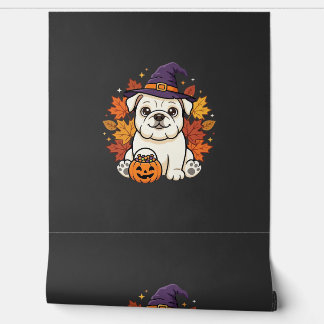 Schattige Bulldog Halloween Pompoen Hond Ontwerp_1 Behang