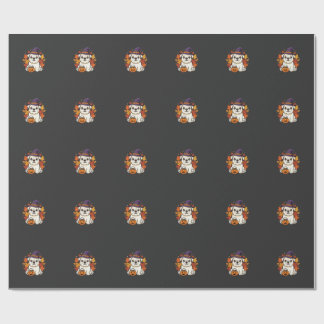 Schattige Bulldog Halloween Pompoen Hond Ontwerp_1 Cadeaupapier