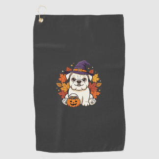 Schattige Bulldog Halloween Pompoen Hond Ontwerp_1 Golfhanddoek