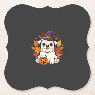 Schattige Bulldog Halloween Pompoen Hond Ontwerp_1 Kartonnen Onderzetters