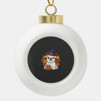 Schattige Bulldog Halloween Pompoen Hond Ontwerp_1 Keramische Bal Ornament