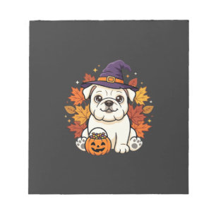 Schattige Bulldog Halloween Pompoen Hond Ontwerp_1 Notitieblok