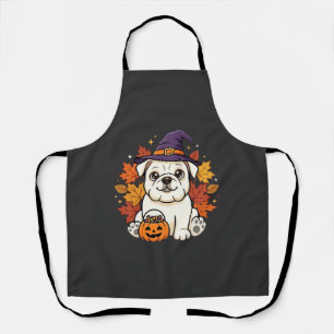 Schattige Bulldog Halloween Pompoen Hond Ontwerp_1 Schort