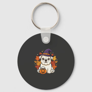 Schattige Bulldog Halloween Pompoen Hond Ontwerp_1 Sleutelhanger