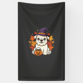 Schattige Bulldog Halloween Pompoen Hond Ontwerp_1 Spandoek