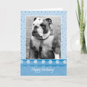 Schattige Bulldog Happy Birthday Blue dot Wenskaar Kaart (Voorkant)